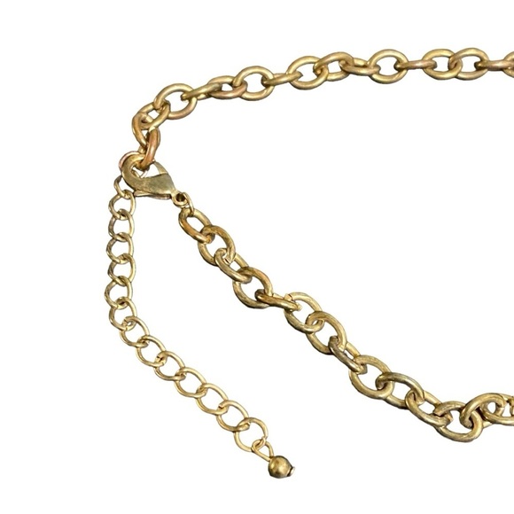 Vintage Gold Tone Textured Tag Drop Necklace Statement Double Layer 20.5” - Picture 6 of 7